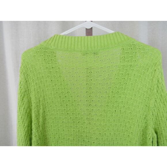 Christopher & Banks XL Chartreuse Open Knit Crochet One Button Cardigan Sweater - Picture 10 of 10